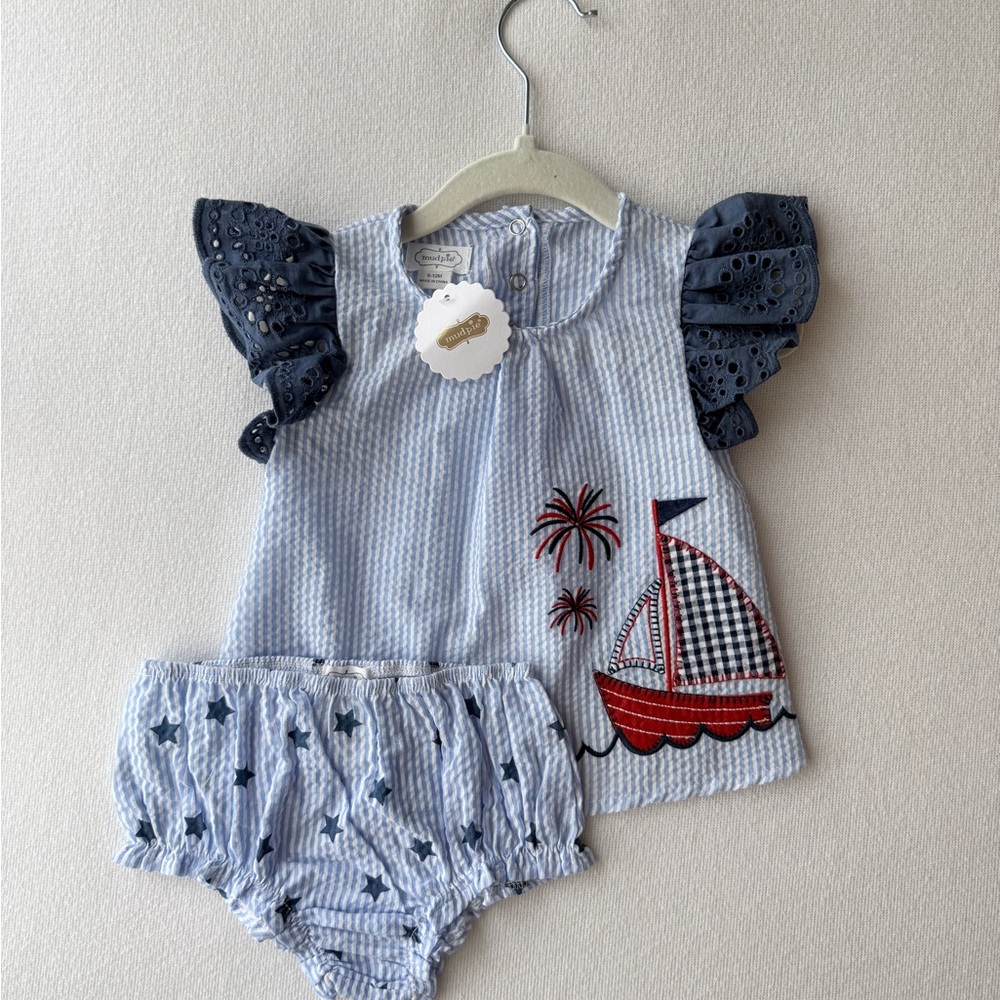 NWT Mud Pie Seersucker Swing Top & Bloomers Set | 9-12m